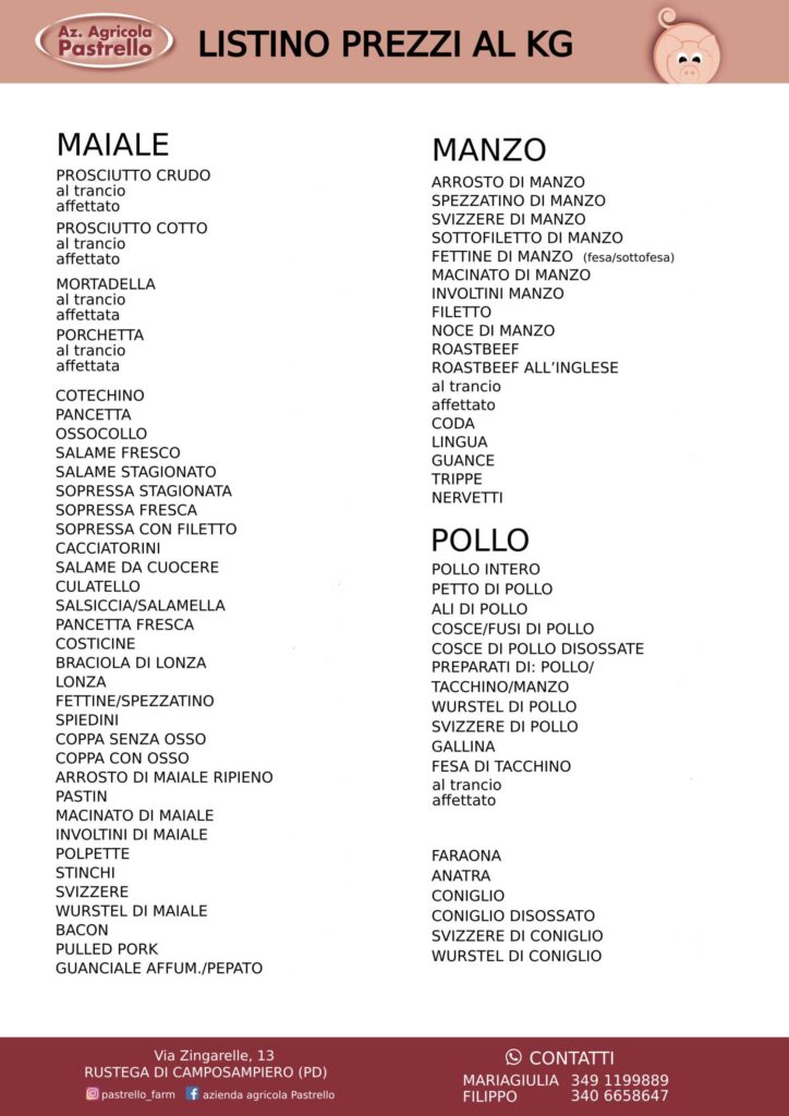 listino prezzi agricola pastrello